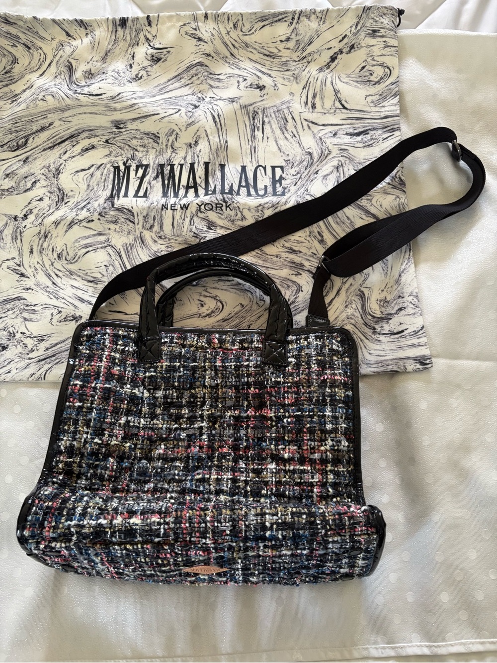 MZ WALLACE Black-Trim Tweed Satchel with Multicolor Weave - Picture 2 of 6